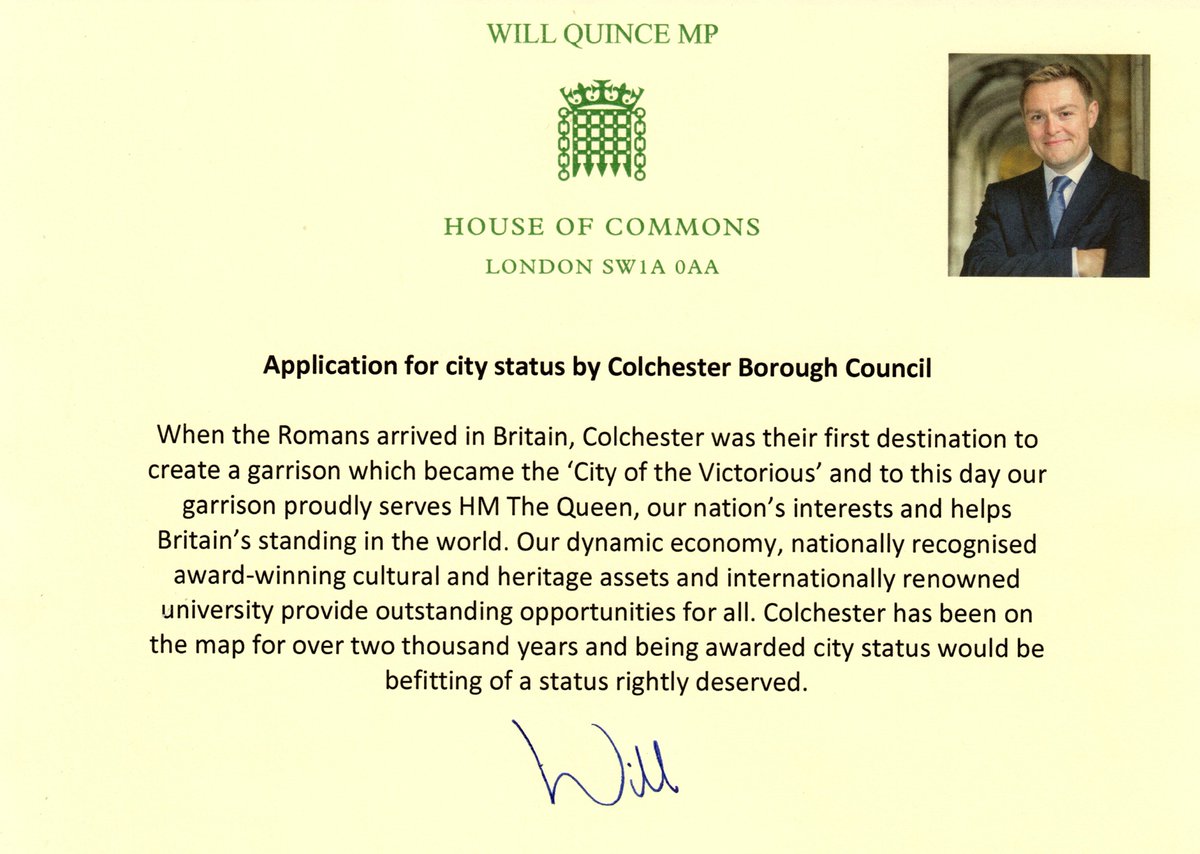 I am supporting Colchester's bid for city status to see the UK's first Roman city become the UK's newest city as part of HM The Queen's Platinum Jubilee celebrations.
