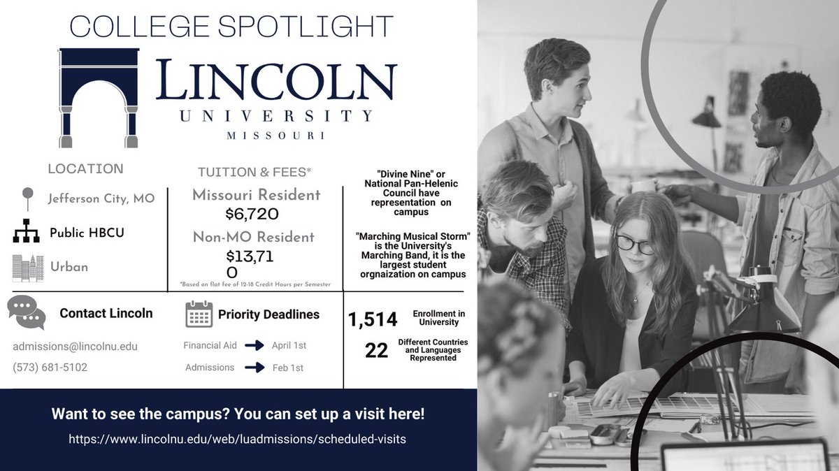 This week for college spotlight Wednesday we are spotlighting Lincoln University! they are an HBCU located in Jefferson City, MO! They offer small class sizes and a diverse campus with vibrant and active student life!