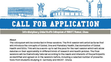 TAKeOFFNTD's tweet photo. Ghanaian MSc. and PhD students studying at the  @KNUSTGH  can apply to attend a 2 day interdisciplinary global health colloquium at the KNUST- Kumasi Ghana. Interested students can check out this https://t.co/9xiN1xaUYw https://t.co/rIa7wBNgcj