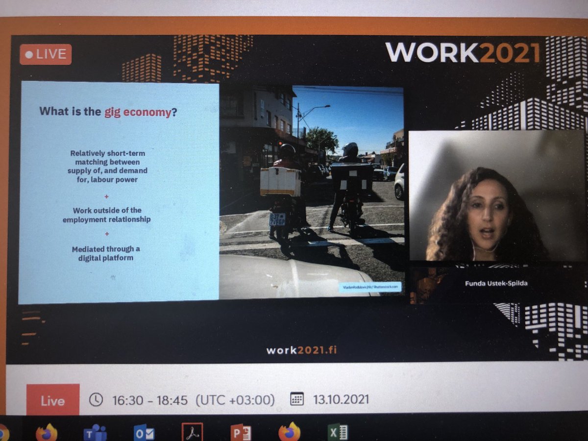 Dr. Funda Ustek-Spilda from ⁦<a href="/oiioxford/">Oxford Internet Institute</a>⁩ delivers her keynote ’After Covid-19: Fairwork in the gig economy’ at ⁦@WORK2021fi⁩ #futuresofwork ⁦<a href="/fundaustek/">Funda Ustek Spilda</a>⁩ ⁦<a href="/TowardsFairWork/">Fairwork</a>⁩