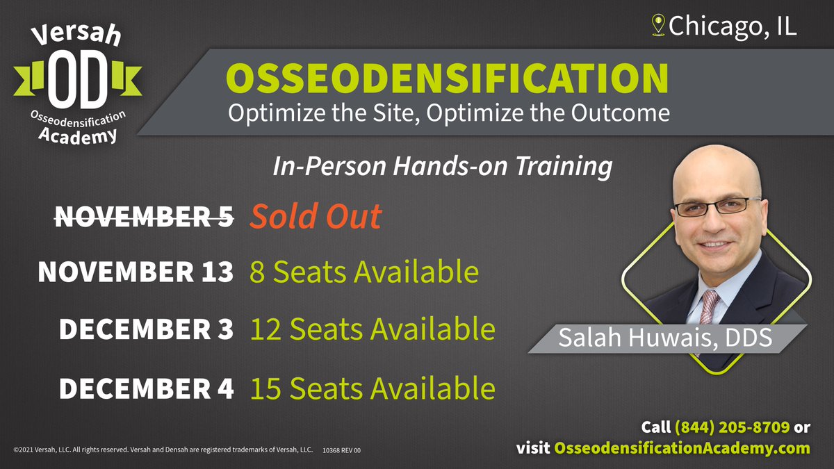 VersahLLC's tweet photo. We are looking forward to seeing you in Chicago for the in-person Osseodensification Hands-On Trainings with Dr. Salah Huwais.
Limited seating available, register today and reserve your spot, https://t.co/Ub9iWS276j

#versahllc #densahbur #osseodensification  #dentalcourses https://t.co/XXtAT6VtWc