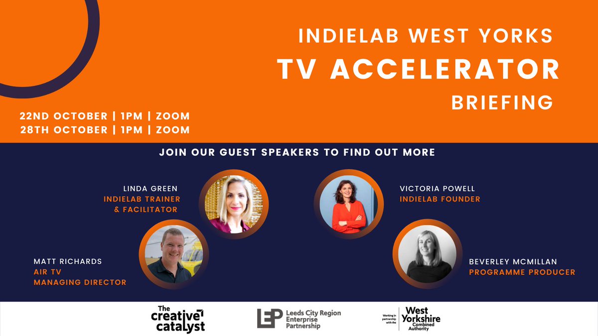 Are you a content creator working in TV, social, film or animation? #Indielab West Yorks TV Accelerator is open for applications from 19th October. Want to know how it can boost your indie’s growth? Sign up for a lunchtime briefing before you apply here: bit.ly/tv-accelerator…