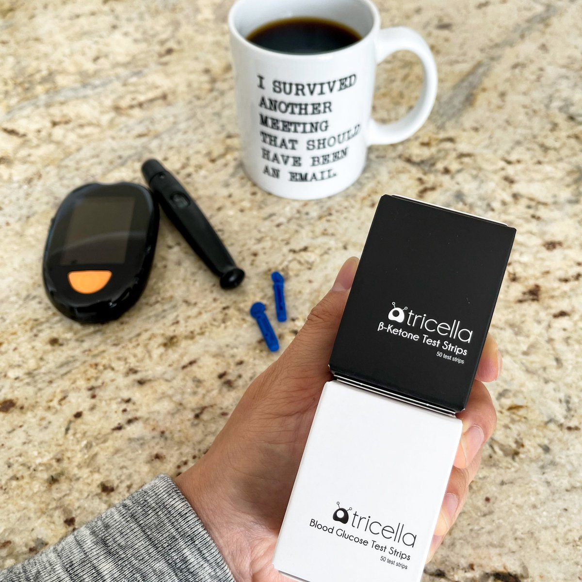 TricellaHealth's tweet photo. Coffee, but first…ketone and glucose check—and a round of applause for that cup of joe in the back 😜

Check out our ketone, glucose, and auto GKI smart monitor, Trio 🖤 https://t.co/DRe2zSBf35 

#tricella #keto #ketolife #ketodiet #ketoaf #ketones #glucose https://t.co/RqUdtv4jxw