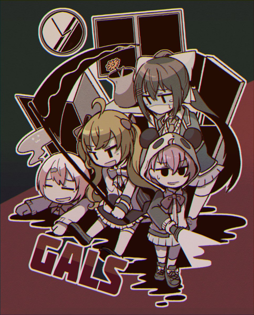 sasaki saku multiple girls bow skirt holding long hair hood holding weapon  illustration images