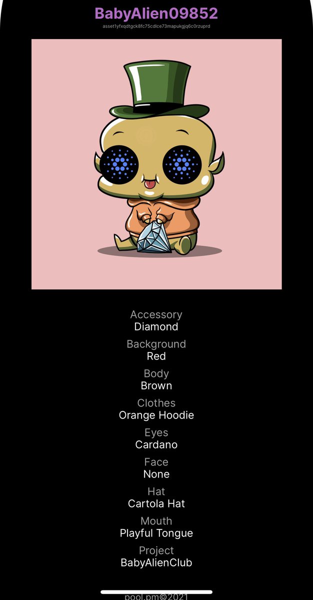 CryptoCoinDoc01's tweet image. Seriously! Look at this little guy. Only 88 out of 10k with #cardano eyes. Love the diamond as a bonus. Minuscule gas fees via @Cardano @CNFT_IO @BabyAlienClub