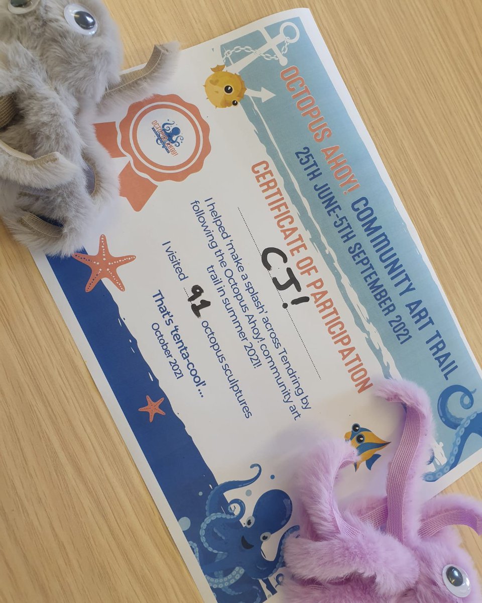 CJ filled in our Octopus Ahoy! survey and is proud of his exclusive certificate of participation! Have you completed it yet?

Provide some feedback and we'll send you your own certificate: bit.ly/3DiXvjf

#octopusahoy #octopus #octopusarttrail #tendring #essex #survey