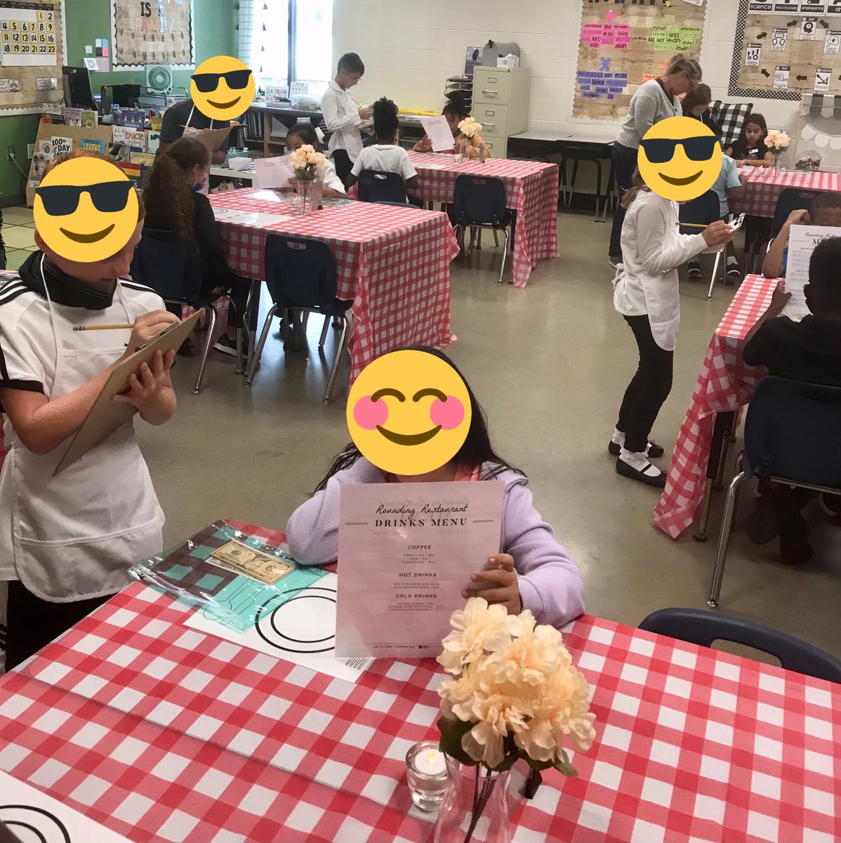 Rounding Restaurant-3rd graders after spending the week determining costs and amounts of supplies practice their rounding skills in an authentic setting.