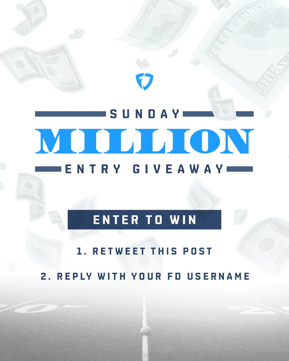 We’re giving away 25 FREE entries into our $2.5M NFL Sunday Million contest on 10/17! To enter: 1⃣ RT this post 2⃣ Reply with your @FanDuel username Random winners will be entered before lock.