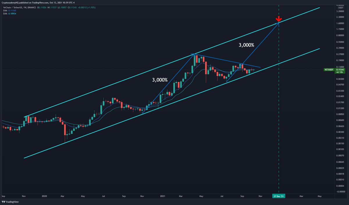 Bitcoin above $65,000 = $1.60 $VET by December, IMO. If December peaks  short of that and the cycle runs until March 2022, #VET is likely in the $2  - $3 range. #VeChain #VeFam