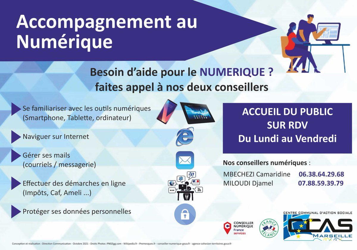 CentreCommunal's tweet photo. ACCOMPAGNEMENT AU NUMERIQUE : Le CCAS s'investit auprès du public dans une démarche de proximité.
Il développe son offre numérique en direction des publics marseillais présents au sein de ses structures (Agences, Clubs, Résidences).
#ActionSociale #innovationnumerique #marseille https://t.co/2b22EieZUD