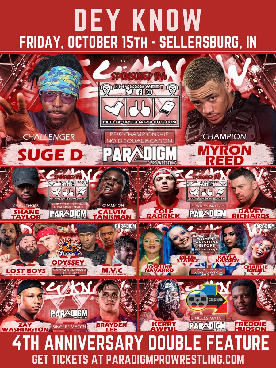 HPCBadGuys's tweet photo. 2 days away #DEYKNOW #Doublefeature #iwtv #suged #myronreed #shanetaylorpromotins #calvintankman #coleradrick #daveyrichards #paradigmprowrestling #thisiswrestling https://t.co/Emn7cJ76HF