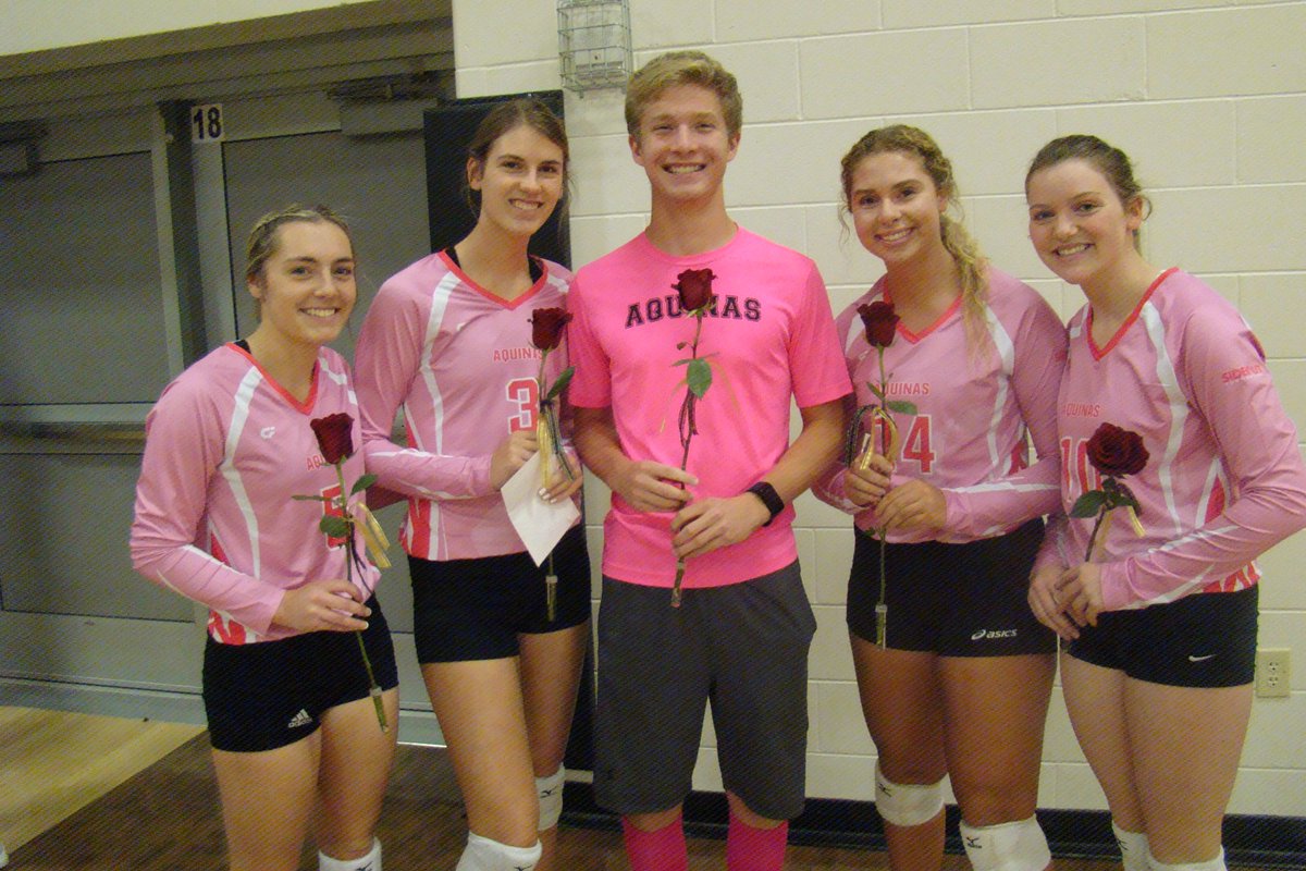 AquinasNation's tweet photo. Congratulations to our senior vball and cross country athletes: Trista, Aubrey, Xavier, Gracyn, and Grace! https://t.co/GUXXstOszk