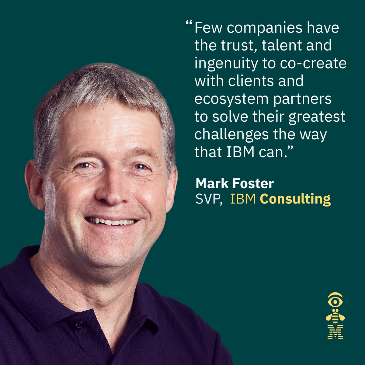 ibmconsulting's tweet photo. IBM Consulting is transforming modern business with speed, empathy, and creativity. Read more from Mark Foster, SVP of #IBMConsulting: https://t.co/v0yJaPCzx4 https://t.co/XFdpnIWg4v