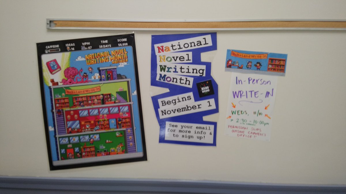 Getting geared up for #NaNoWriMo and busting out all the displays. My students are already chomping at the bit! #nanowrimoywp #kidsareallwrite