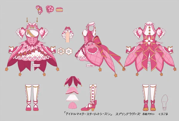祝🎊本日発売「アイドルマスタースターリットシーズン」
「スプリングラヴァーズ」衣装デザインをさせて頂きました🌸

お祝いとしてデザイン画など初公開です!
ゲーム内で超美麗に仕立てて頂いてますので是非✨ 
