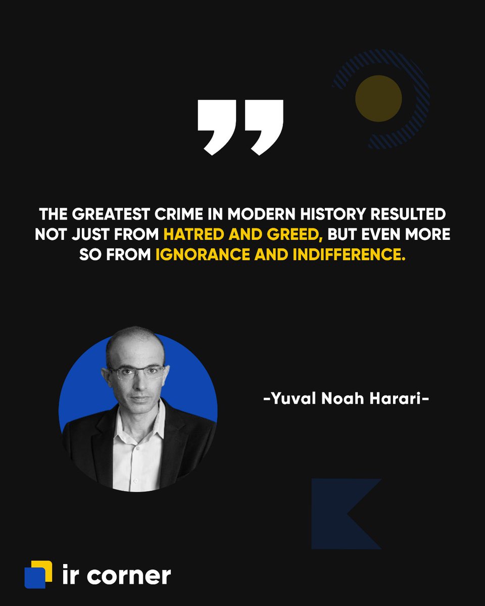 ir_corner's tweet photo. Quote kali ini datang dari Yuval Noah Harari, seorang sejarahwan, filsuf dan penulis buku ternama.

Do you agree with this quote?
Yuk, bagikan pendapatmu di kolom komentar!

#YuvalNoahHarari #Ignorance #Indifference #Quote #InternationalRelations #HubunganInternasional #IRCorner https://t.co/Pxm5YMsyKA