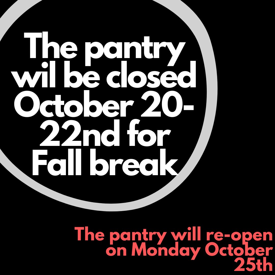 The food pantry is closed for all University breaks - come get your food before we close in a week!