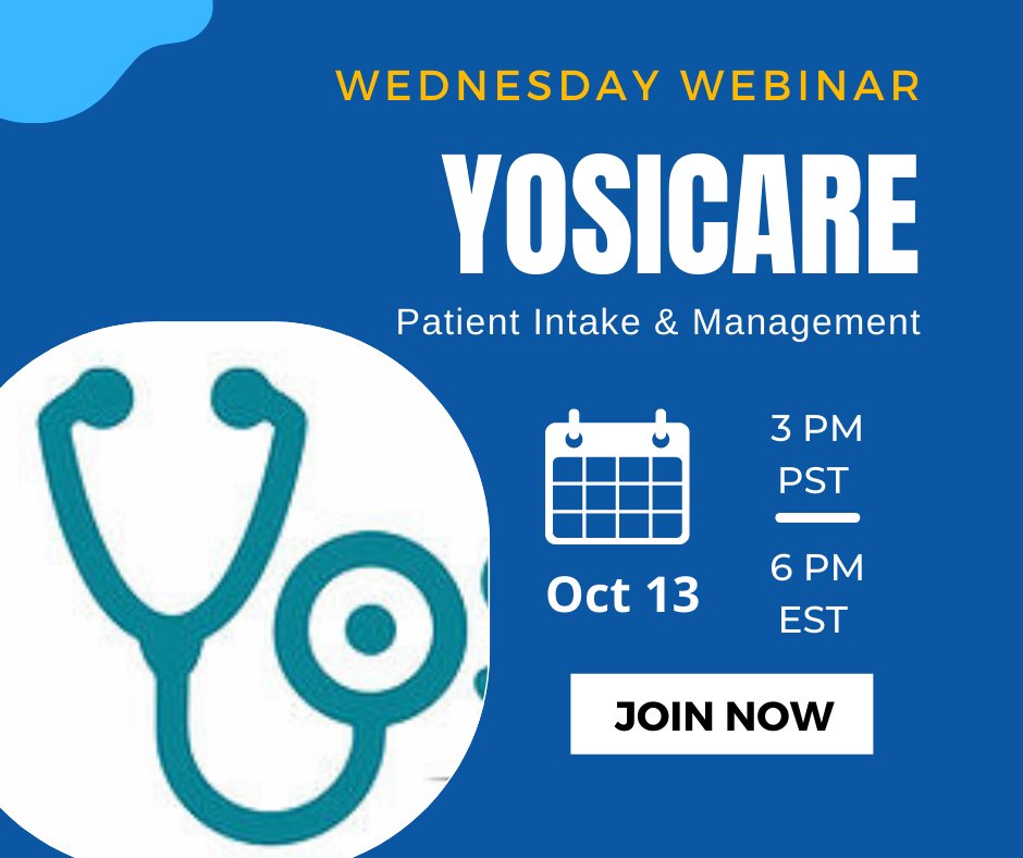 Join the online meeting:  
👉 join.freeconferencecall.com/mberg39  
Dial-in number (US): (605) 472-5283
Access code: 622125#
3pmPST / 4pmMST/ 5pmCST/ 6pm EST
We look forward to seeing you on the webinar!
The Every Ancillary Team
#yosicare #patientintakemanagement #patientmanagement