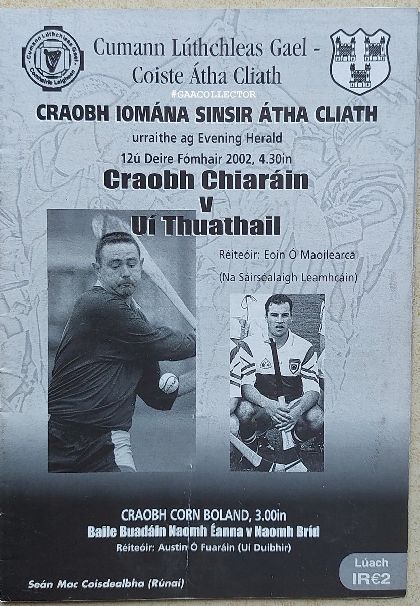 GaaCollector's tweet photo. Nearly to the day the 2002 Dublin Senior Hurling Final @craobhchiarain v @OTooles_GAC also the match report for this game from the replay programme #gaacollector https://t.co/RNuxTz7D61