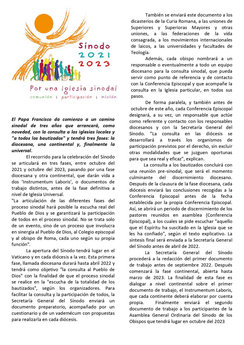 purisimaquart's tweet photo. Información sobre el #sínodo 2021-2023 https://t.co/GovM0328vW