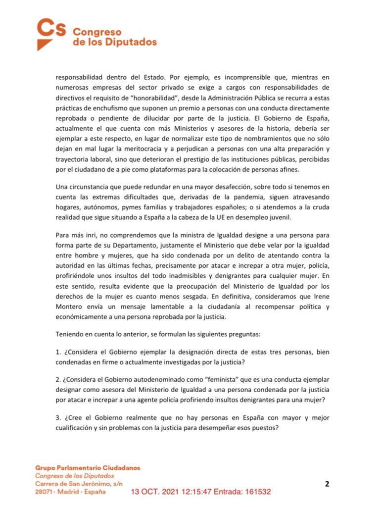 InesArrimadas's tweet photo. Dos investigados por la justicia por presunta malversación.
Una condenada por atacar e insultar a una policía.

Podemos es una agencia de colocación y protección de delincuentes con dinero público. Pedimos que comparezca la Ministra ante sus escandalosos “procesos de selección”👇 https://t.co/6IuyyolrcU