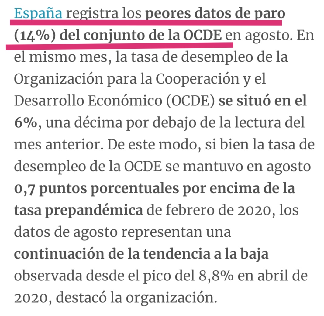 BenditoDato's tweet photo. ⛔ BULO de @mjmonteroc. "Hoy en España hay más gente trabajando que nunca..."

❌ FALSO: España encabeza la lista de desempleo en el conjunto de la OCDE en agosto. En septiembre de este año había 3.257.802 personas en paro. En el año 2007 había 1,8 millones de parados. https://t.co/xbpjlJIaA5