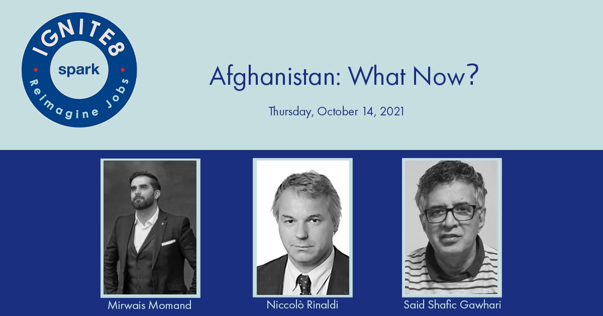 We all heard and felt what happened in #Afghanistan, but what now?
Join @MWMomand, @NiccoloRinaldi and @ShaficGawhari at #IGNITE8 tomorrow to discuss solutions to supporting Afghan women, refugees and entrepreneurs. 

Register now: bit.ly/3a6haqk

#SPARK #reimaginejobs