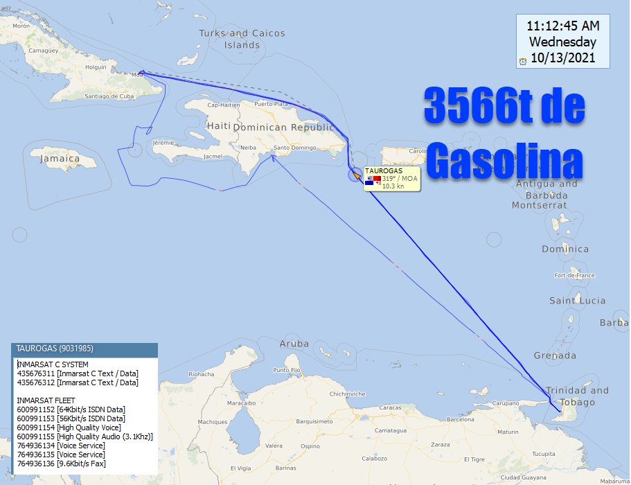 FlconEYES's tweet photo. DICTADURA🇨🇺TRAFICANDO #IMO9031985 #TAUROGAS, la velocidad con que este barco CARGA Y DESCARGA es realmente impresionante. Ya va de retorno x más GASOLINA. MOA-TRINIDAD y TOBAGO! MARAVILLO$O Verif con sist: AIS+Terrestre+Inmarsat #AbajoLaDictadura #AbajoElPCC #oott #oilandgas https://t.co/p4kQD7URTO