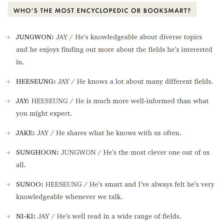 heeseungcokr's tweet image. WHO’S THE MOST ENCYCLOPEDIC OR BOOKSMART?
🦅🦊: 🦌
🐈🦌🦮🐆:  🦅
🐧: 🐈

WHO’S THE MOST MELLOW?
🦅🐆: 🦌
🐈🦌🐧🦊: 🐈
🦮: 🦮

@ENHYPEN_members