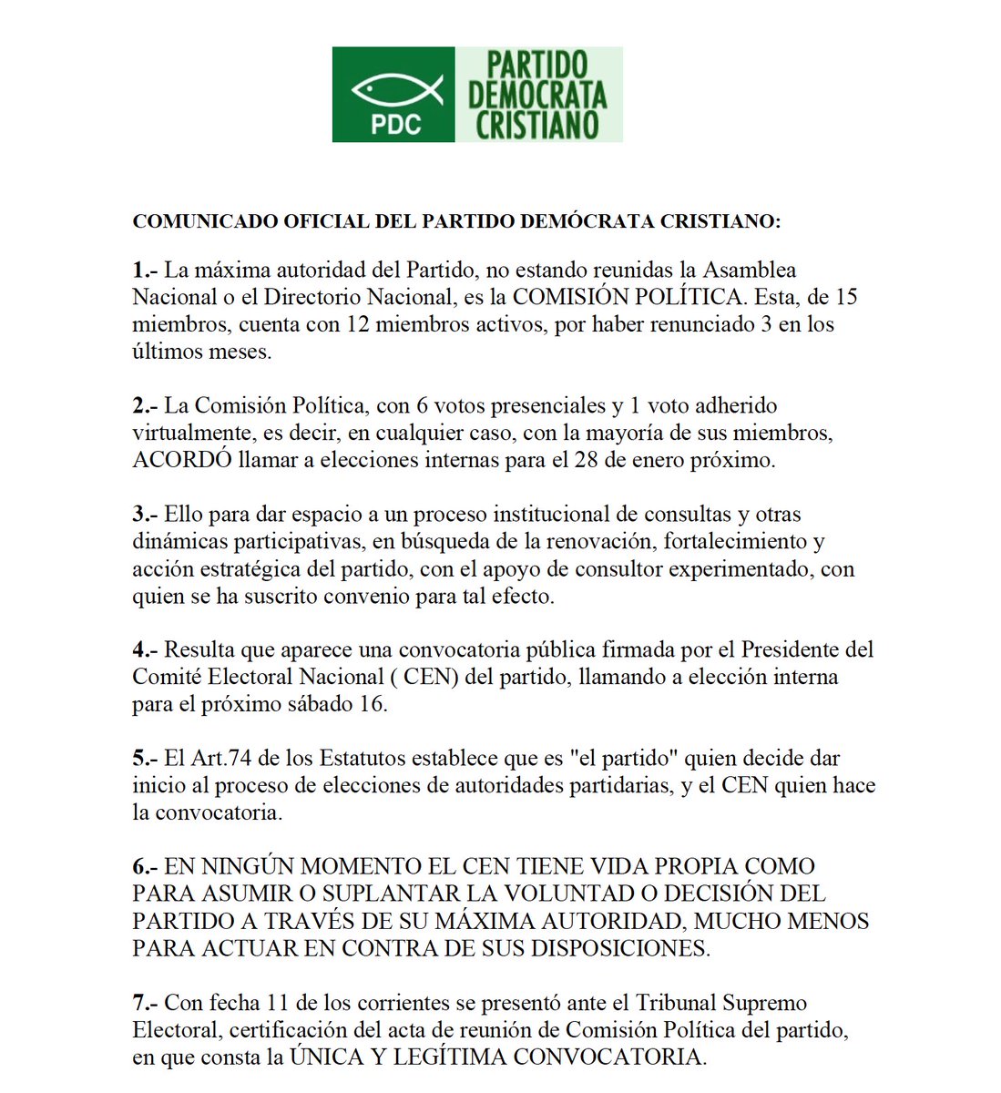 COMUNICADO OFICIAL DEL PARTIDO DEMÓCRATA CRISTIANO: <a href="/TSEElSalvador/">Tribunal Supremo Electoral 🇸🇻</a>