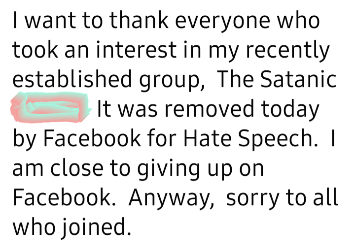 AWinsworth's tweet photo. #XCheck has struck once again.
#Facebook #censorship
#hatespeech
#selectiverulesenforcement
#nightstickethics https://t.co/drTqcr0E7r