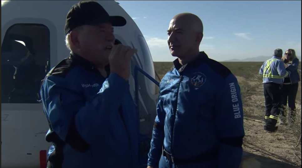 William Shatner talking to Jeff Bezos after his flight into space