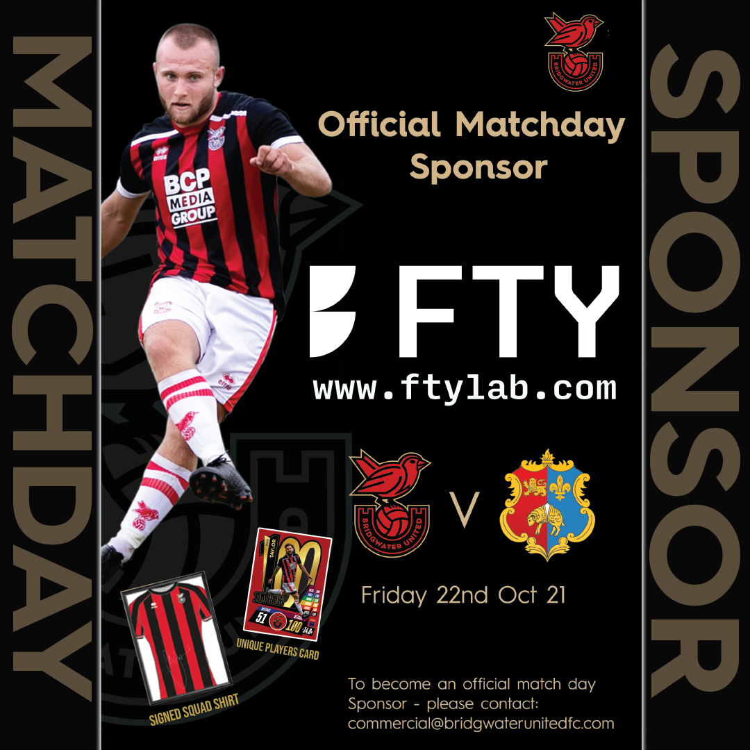 🤝 | What a response! A huge thank you to @FTYLab and @BWMercury for your support as Match and Match Ball Sponsors respectively, when we host Tavistock next Friday evening. For all future match sponsorship please contact: commercial@bridgwaterunitedfc.com #WeAreUnited