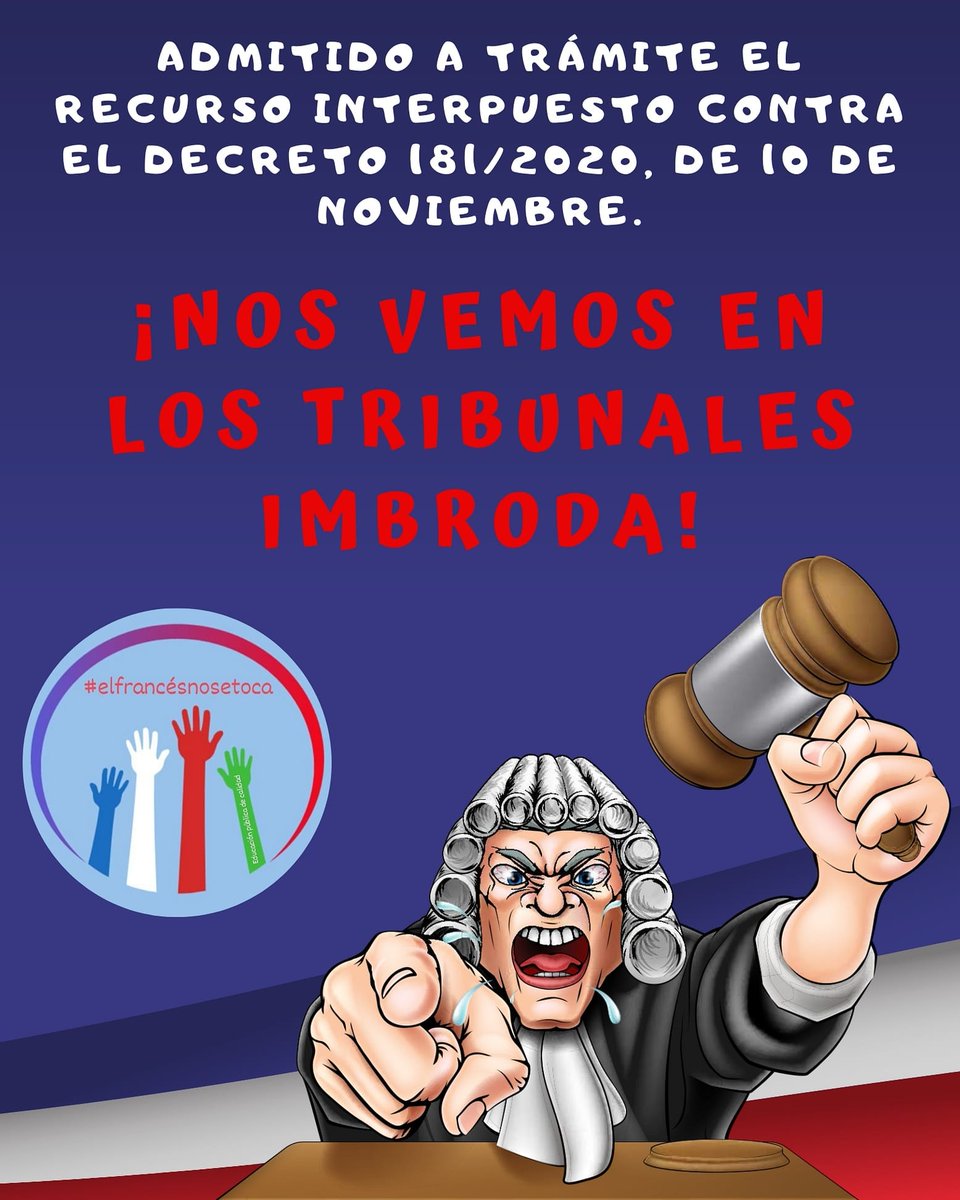 La plataforma de "Maestr@s de francés en acción" sigue muy activa. Seguimos aumentando el número de miembros y avanzamos hacia el objetivo. Ganamos fuerzas antes del ansiado juicio.

¡Le esperamos @javierimbroda! 👩‍⚖️

#Síala2LE 🇫🇷🇩🇪🇵🇹🇮🇹
#SacaLaLengua 😛🌍
#EspañaALaCola 🇪🇸⬇️