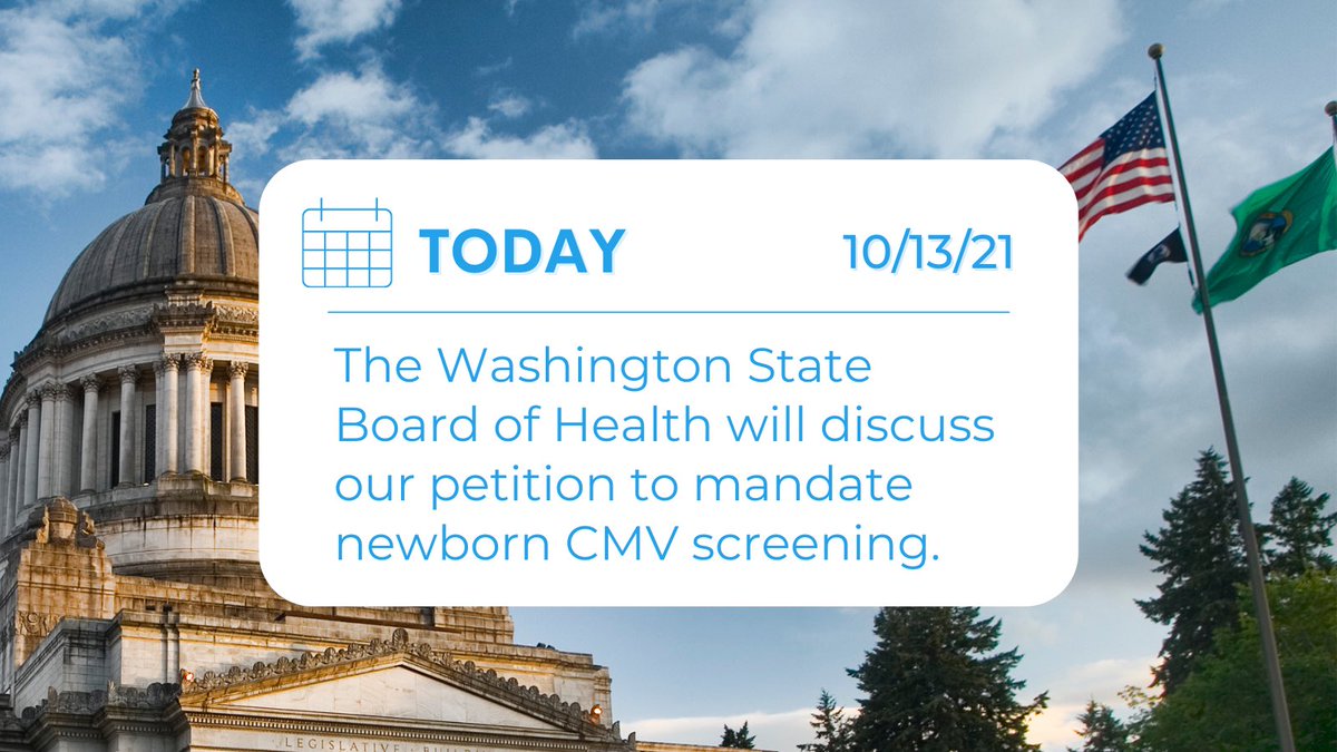 Today, the Washington State Board of Health will discuss the Washington CMV Project's petition to mandate newborn CMV screening.  Follow us and visit our link to stay up-to-date on our progress to #screen4CMV in Washington State.
#stopcmv
#newbornscreening #cmvawareness