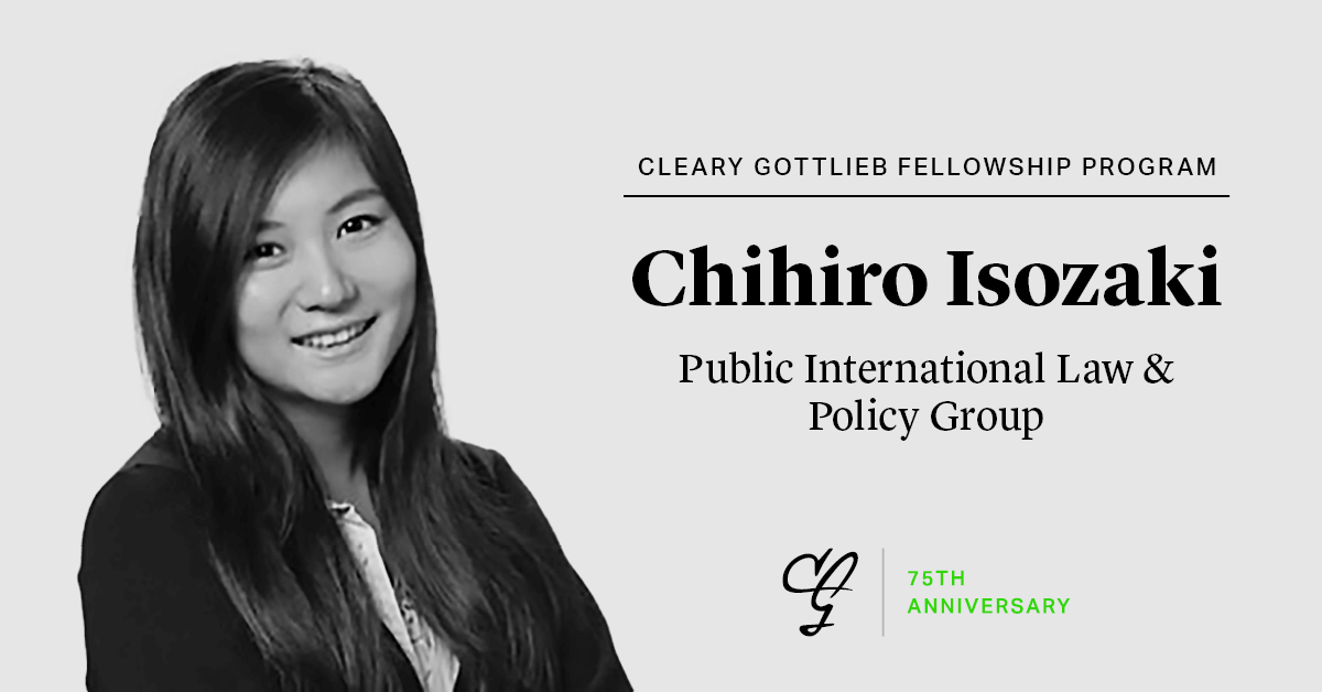 ClearyGottlieb's tweet photo. To celebrate the inaugural class of the #ClearyFellowshipProgram, #ClearyGottliebProBono is recognizing Chihiro Isozaki’s transitional justice and human rights work at the Public International Law & Policy Group (@PILPG). Click for more: https://t.co/V5p8XCsL6X #ProBonoMatters https://t.co/rcqgP3FbMR