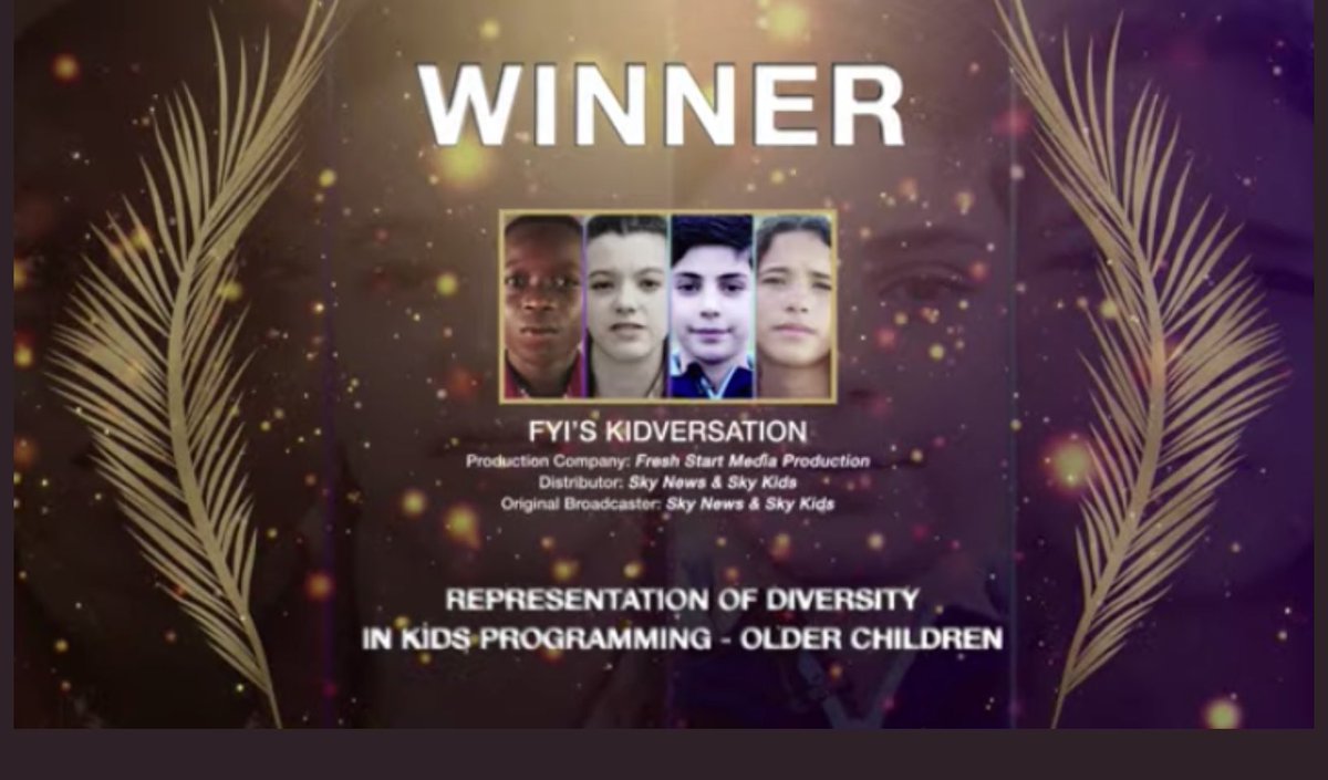FirstNewsEditor's tweet photo. Proud that our production company @FreshStart_TV has won another big award - this time at #mipcom2021 in Cannes. It recognises diversity in our @FYI_SkyTV #Kidversation series for #SkyKids &amp; @SkyNews. Made with the support of the @BFI #YACF. See it now at https://t.co/i2IWjj5OnD https://t.co/Afe2sZXcBx