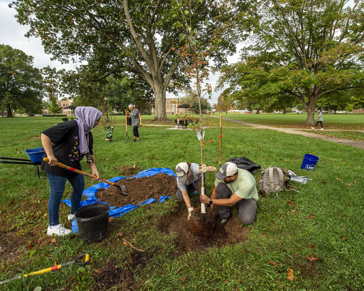 It’s a great day to plant a tree! Interim President Cage joined WVSU Extension Service staff and volunteers to help beautify campus by planting trees.