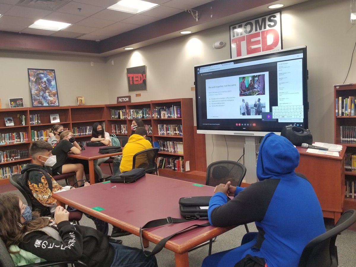 librarybuddy's tweet photo. Technology Students @ MOMS Library Skyped LIVE with Google and Alphabet today, who answered our questions about working for Google, new tech they're developing, and more!  So exciting! @ZywickiR @kramer_MOMS @mtolivemiddle @RebeccaKreider @MomsPto https://t.co/HKqK9pS68Z