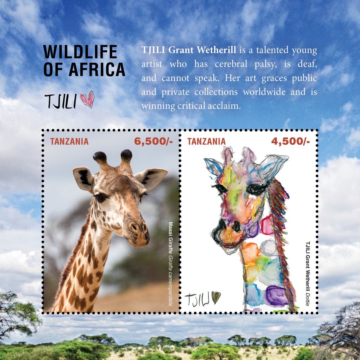 TJILIGW's tweet photo. Not every #DifferentlyAbled 16 year-old artist gets the chance to design stamps for a beautiful country that's world-famous for its wildlife. ##GirlPower #Tanzania #SoProud ❤️🔥  Thanks @IGPCstamps x https://t.co/lwmXaoYkW5