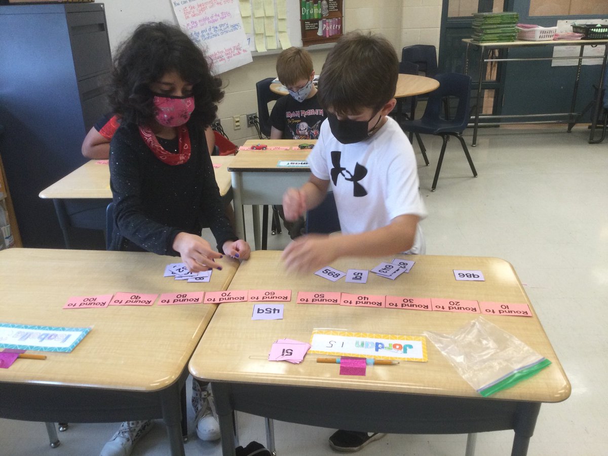 In Math, we’re learning to round numbers to the nearest 10.