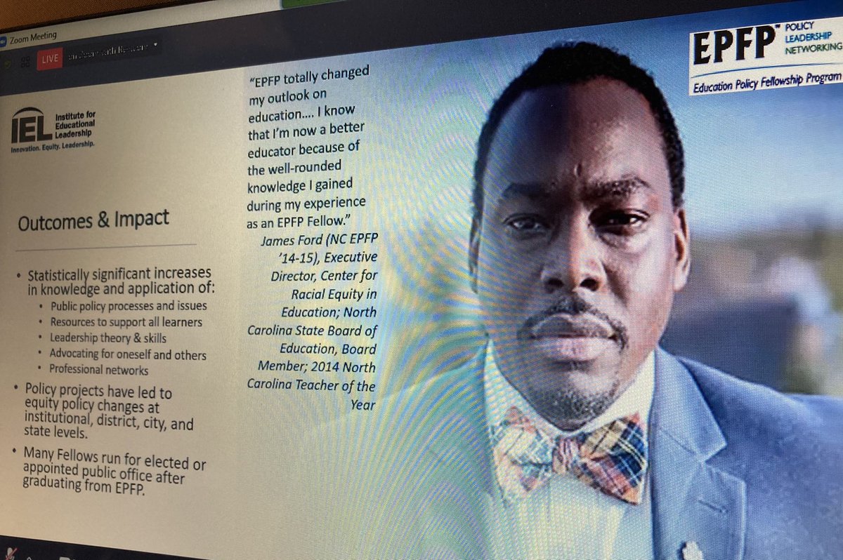 kevinsmith_tcnc's tweet photo. Thank you @epfp_iel for today’s national networking session! Our @theNCForum cohort was well-represented & we learned a lot in a short time with fellows from DC, GA, MS, NC, OH, and beyond! Proud to see @JEFordNCTOY as an example of seeking deeper insight #EPFP #NCEdEquity #NCEd https://t.co/Qldz8kMtPJ