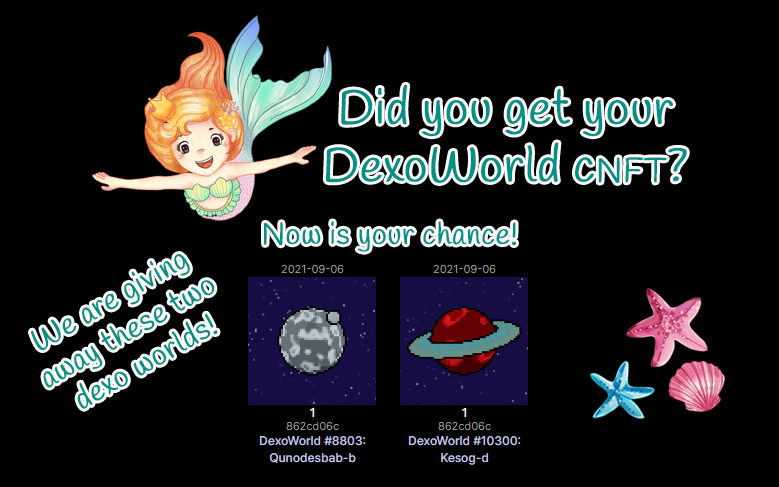 _mermada's tweet photo. We are honored to be working w/ @DexoWorlds!
To celebrate we are giving away 2 #dexoworldcnft s
To enter -
1. Comment your fav. sea/space emoji
2. Follow @DexoWorlds & @fredrovicius
3. Delegate to TAILS!
We will announce a winner at the start of next epoch!
#CNFTcommunity #spo https://t.co/CSsPYZp2wv
