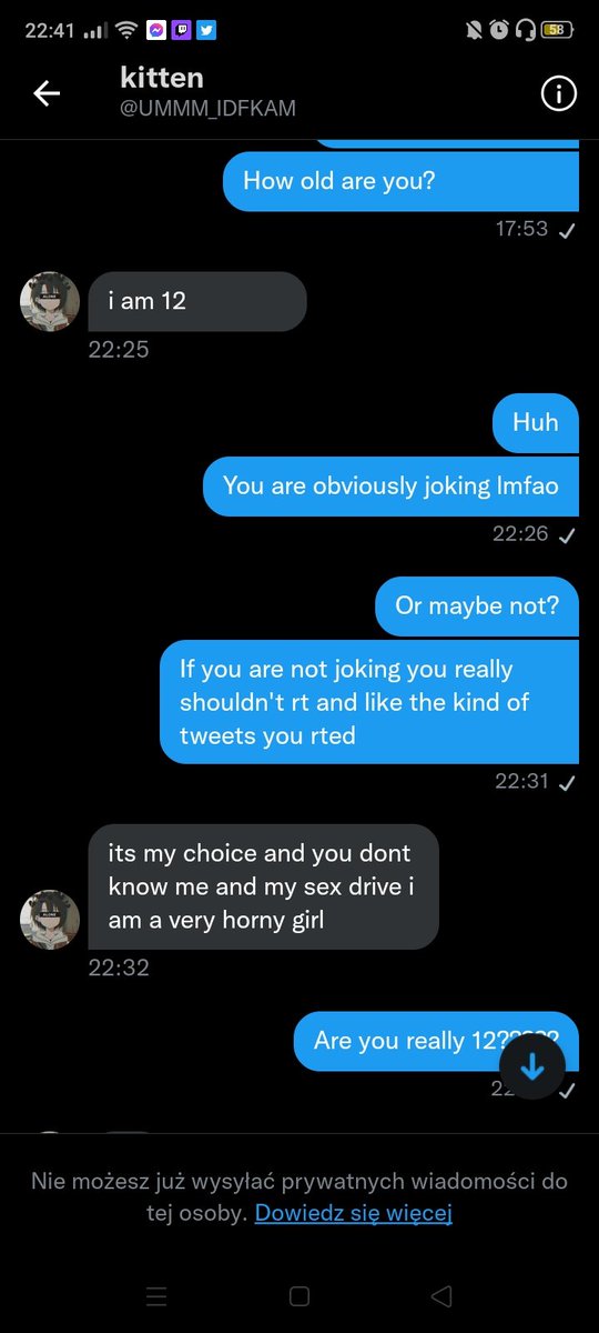 idkpraisebingus's tweet photo. YALL BLOCK THIS ACCOUNT OR IDK. THIS IS A MINOR, SHES 12 AND SHE RTS NSFW CONTENT, ISTG SHE WAS ABOUT TO FLIRT WITH ME WTF https://t.co/vQB73ud9Os