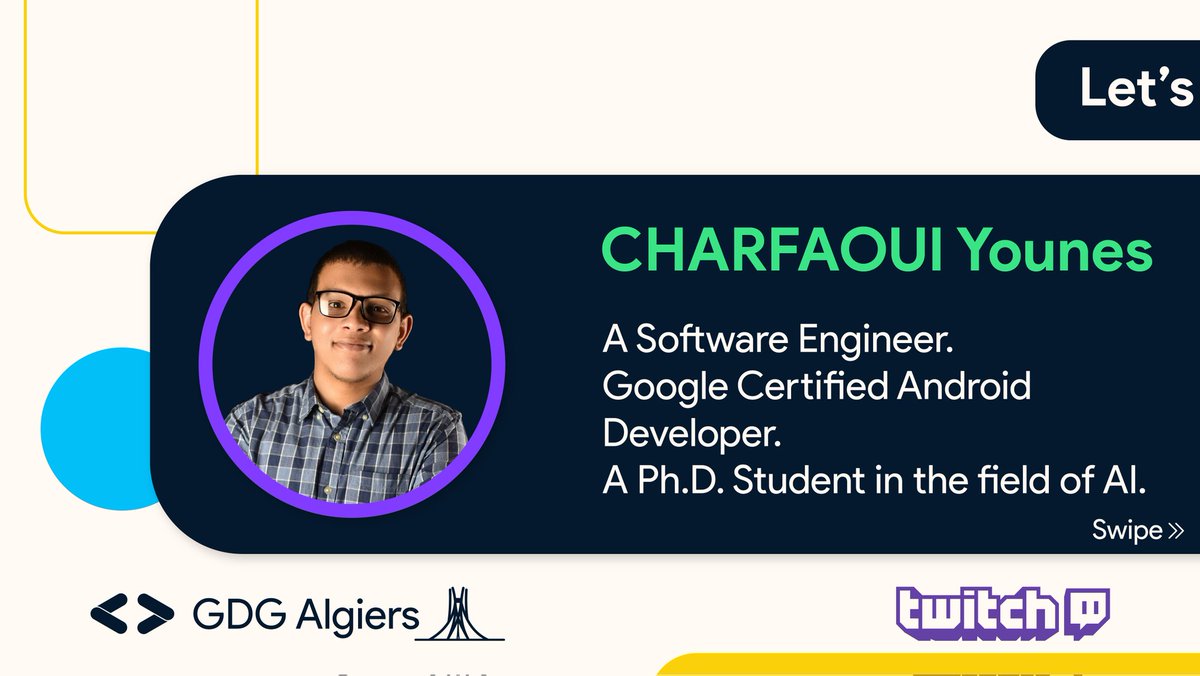 GDG_Algiers's tweet photo. "Getting Started with #DataBinding in #Android"
The first #lets_droid #Livestream session is here π€© With the amazing guest @CharfaouiYounes a #Google Certified Android #Developerπ¨βπ».
β³ Time: Friday, October 15th at 9 PM
πPlace: On twitch
Don't miss it out!
#gdg #wtm https://t.co/1UqxHtUOXz