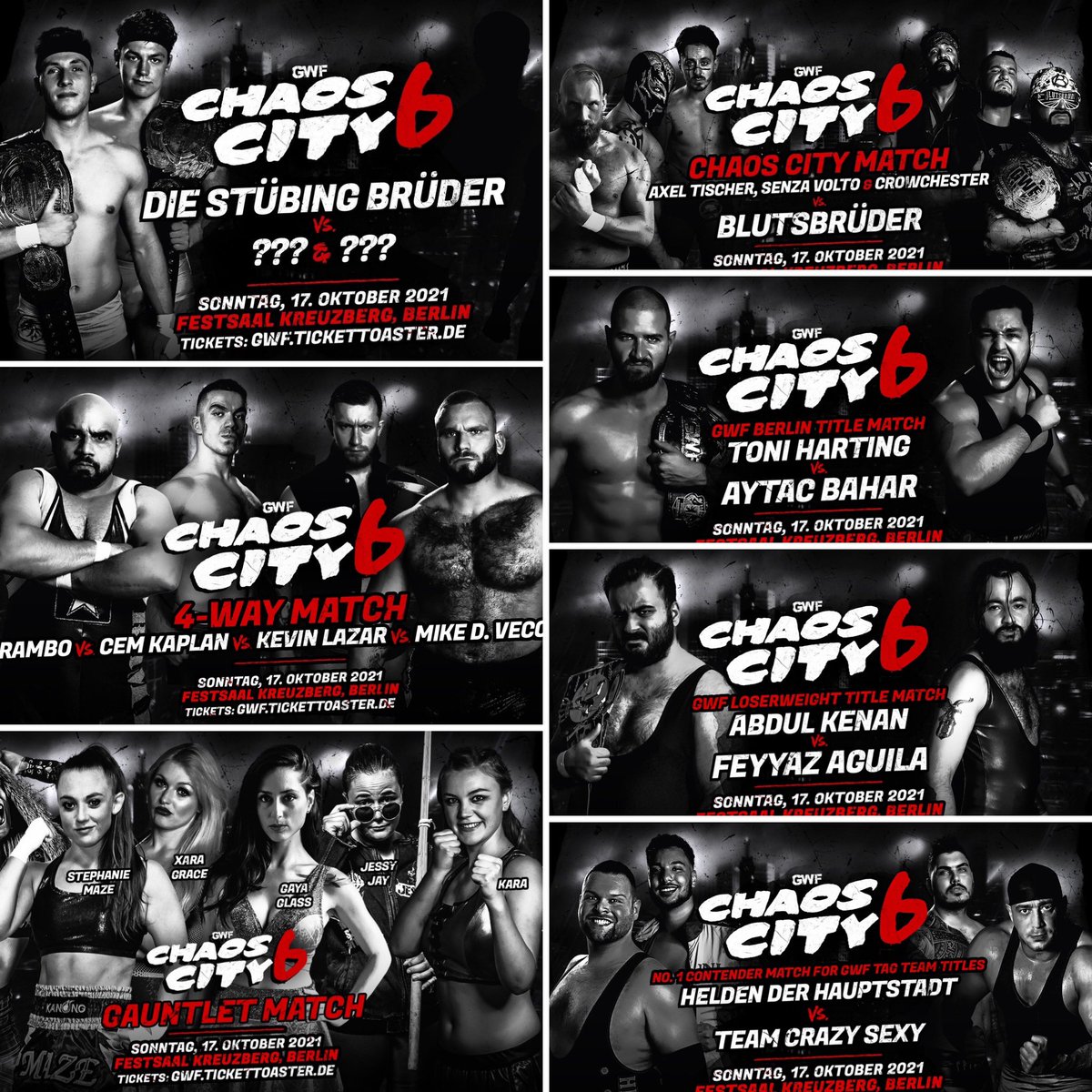 WrestlingWithTheBear (@jollythebear) on Twitter photo This weekend sees <a href="/WeAreGWF/">GWF Wrestling</a>’s “Chaos City 6” event taking place as they’ll be showcasing some incredible #wrestling talent.
🗓 17th Oct
🎟 gwf.tickettoaster.de/produkte/36535…
@Nicky_Foxley <a href="/StephMWrestling/">Stephanie Maze</a> <a href="/xaragrace/">Xara Grace</a> <a href="/Jessy_JadeNEW/">Jessy</a> <a href="/ToniHarting/">Toni Harting</a> <a href="/axeman3016/">𝕬𝖝𝖊𝖑 𝕬𝖃𝕰𝕸𝕬𝕹 𝕿𝖎𝖘𝖈𝖍𝖊𝖗</a> <a href="/Lost_Rebel_BB/">Bad Bones</a> @SenzaVoltoReal This weekend sees <a href="/WeAreGWF/">GWF Wrestling</a>’s “Chaos City 6” event taking place as they’ll be showcasing some incredible #wrestling talent.
🗓 17th Oct
🎟 gwf.tickettoaster.de/produkte/36535…
@Nicky_Foxley <a href="/StephMWrestling/">Stephanie Maze</a> <a href="/xaragrace/">Xara Grace</a> <a href="/Jessy_JadeNEW/">Jessy</a> <a href="/ToniHarting/">Toni Harting</a> <a href="/axeman3016/">𝕬𝖝𝖊𝖑 𝕬𝖃𝕰𝕸𝕬𝕹 𝕿𝖎𝖘𝖈𝖍𝖊𝖗</a> <a href="/Lost_Rebel_BB/">Bad Bones</a> @SenzaVoltoReal