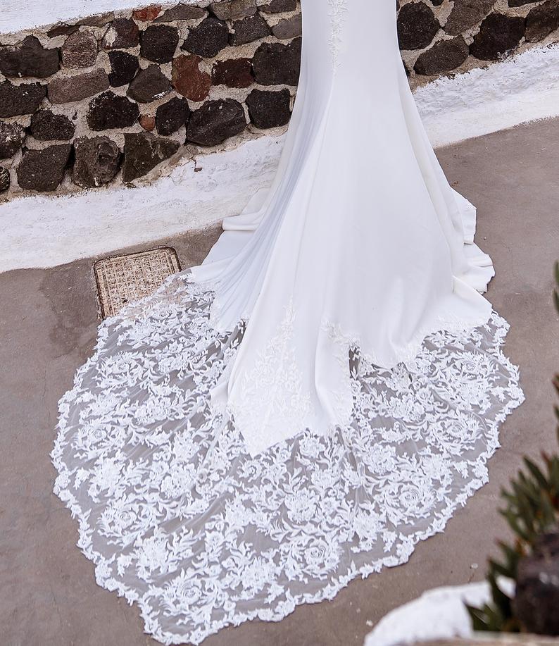 Sexy Fitted Lace Satin Wedding Dress with  Beads and Crystals,Cathedral Train, and Plunging V Neck
etsy.com/ca/listing/783…