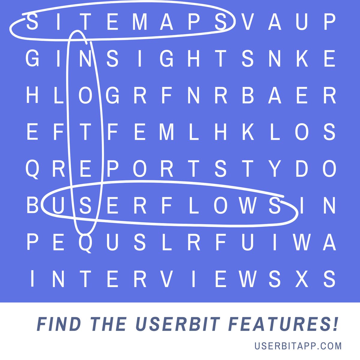 UserBitApp's tweet photo. At #UserBit, we like to flex our brain muscles. Comment the features you find!
Hint: There are only seven features in this word search but many more on our full-stack #UXresearch platform! Learn more at https://t.co/spnAo8CjFk
#TrainYourBrainDay https://t.co/zcXfvF06cW