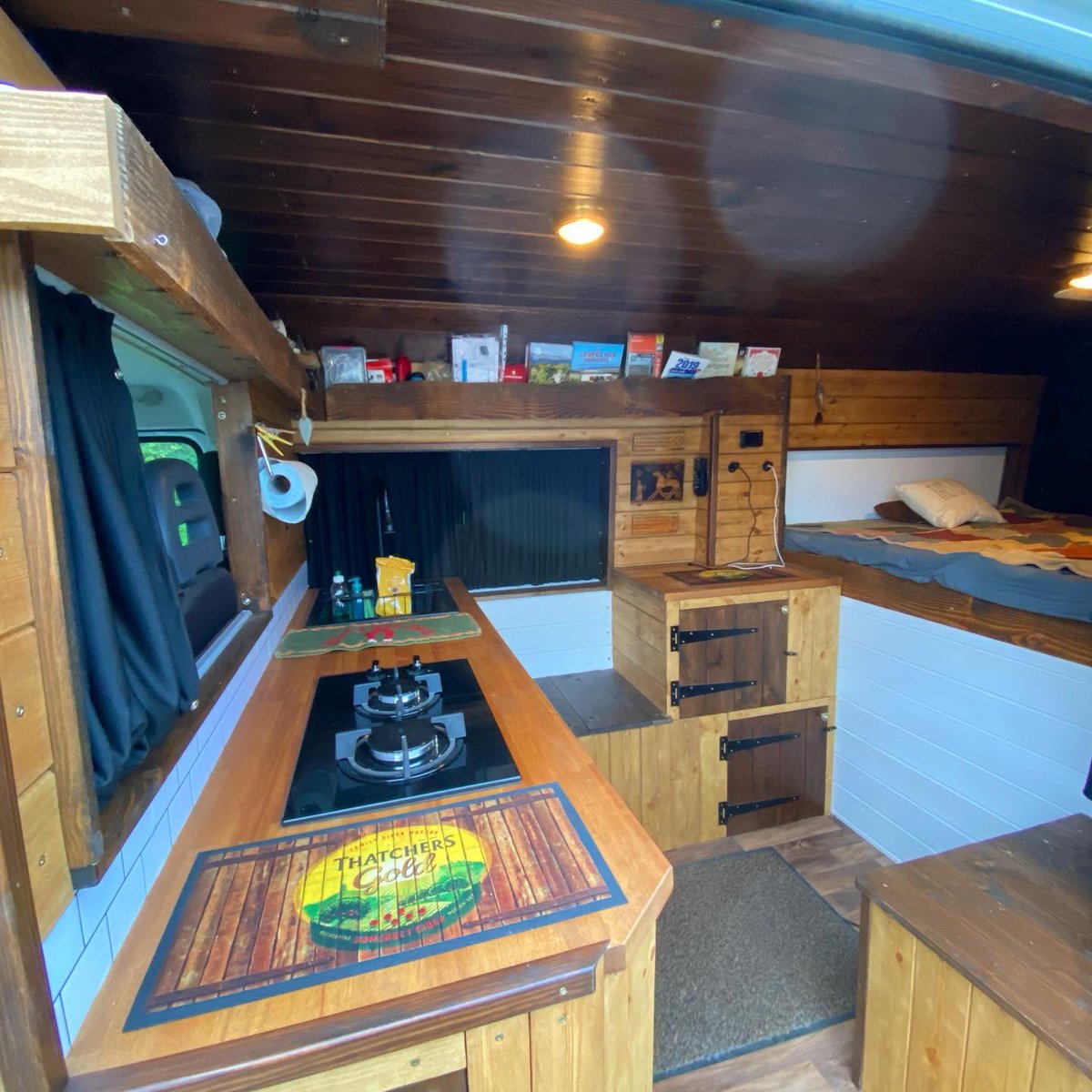 vanlifetv's tweet photo. Little update to say I haven’t been settling into the white interior of the van this summer. So I’ve removed most of white panels and sanded them back to wood, and stained them the same colour as previous vans. Now I’m happy. 😂 #vanlife #vanlifeuk #peugeotboxercamper https://t.co/DuAkpg3048