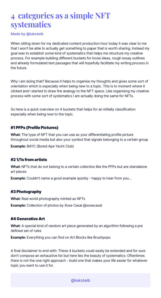 Sat down with no intention to publish and ended up with a simple categorisation for NFTs